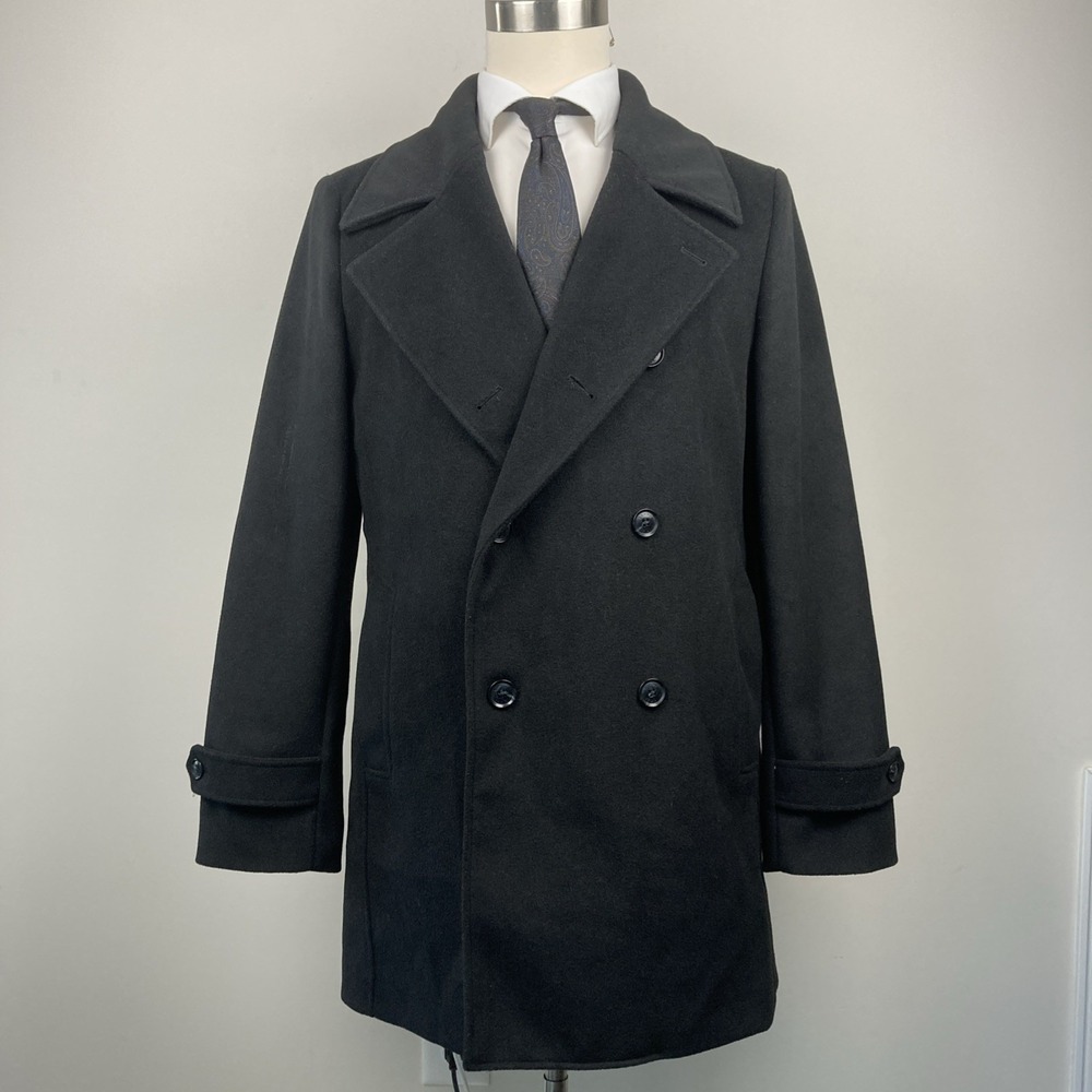 Tommy Hilfiger‎ Mens Classic-Fit Wool Double Breasted Overcoat Coat 42 R Black